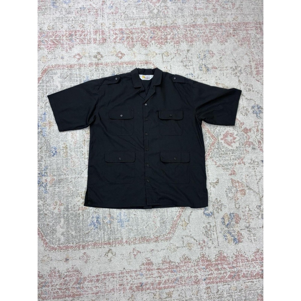 90's Southern Classics Black Safari Utility Shirt Camp Collar Mens L Epaulets